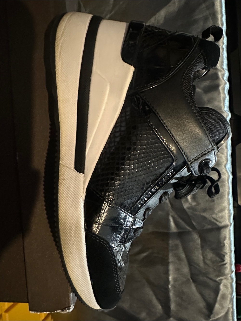 Michael Kors Black Mixed-Texture Lace-Up Sneakers - Picture 4 of 8